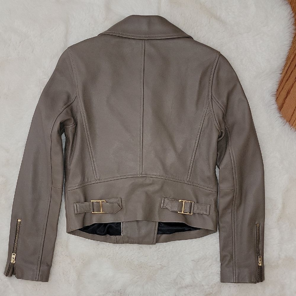 J. Crew Taupe Leather Moto Jacket with Gold Hardware Womens Size 2 - Picture 12 of 12